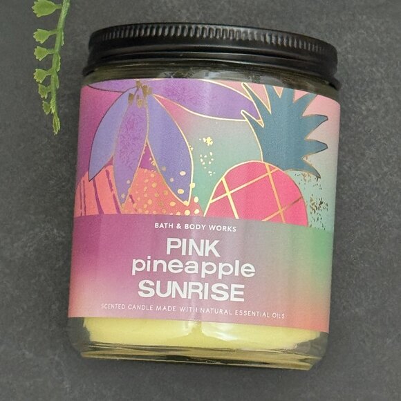 BBW Pink Pineapple Sunrise Bath & Body Works Mason Jar Single Wick Candle - Picture 5 of 10